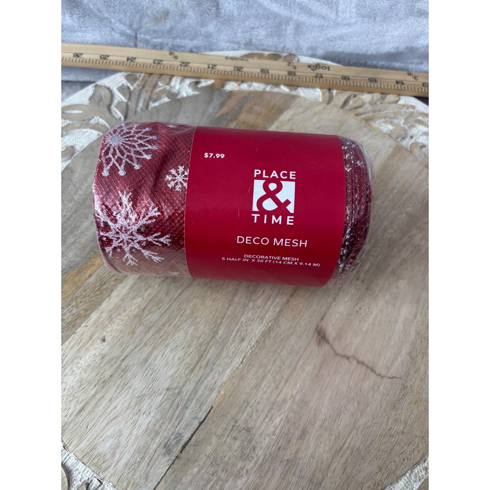 Place & Time Red Snowflake Deco Mesh 5.5in x 30ft Christmas Craft Ribbon New